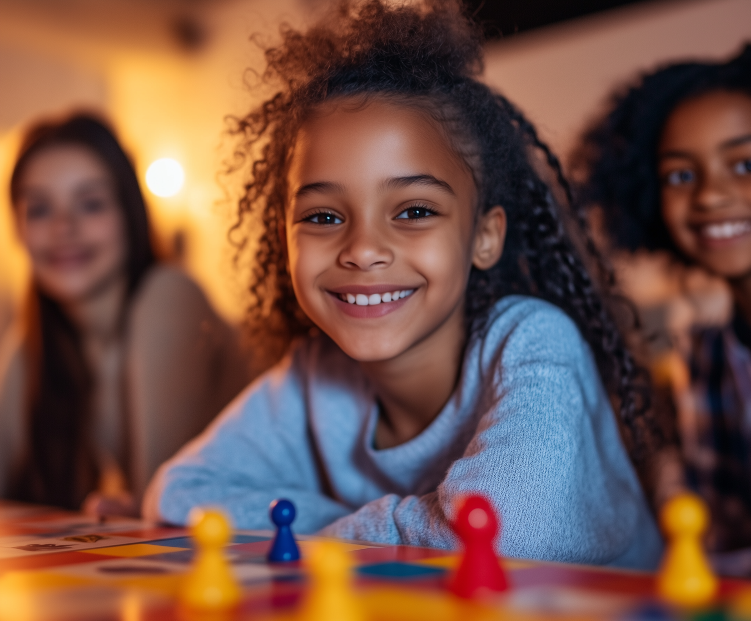 Szczęśliwi ludzie w różnym wieku, w tym studenci i młodzi rodzice, angażujący się w grę planszową, symbolizując idealnego klienta w niszy gier planszowych.