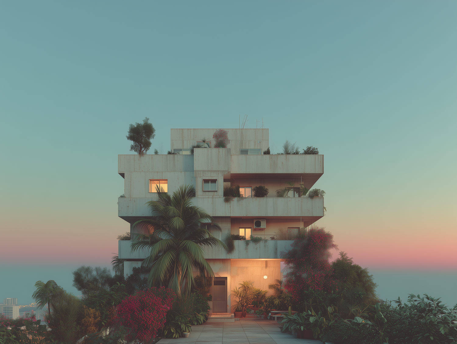 Wizualizacja luksusowego apartamentu z widokiem na miasto, symbolizująca cele finansowe możliwe do osiągnięcia dzięki biznesowi online.